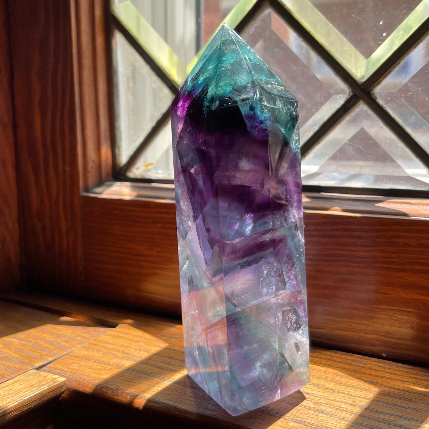 Gemmy Purple, Aqua + Clear Fluorite Tower  / Amazing Clarity, Polish + Rainbows