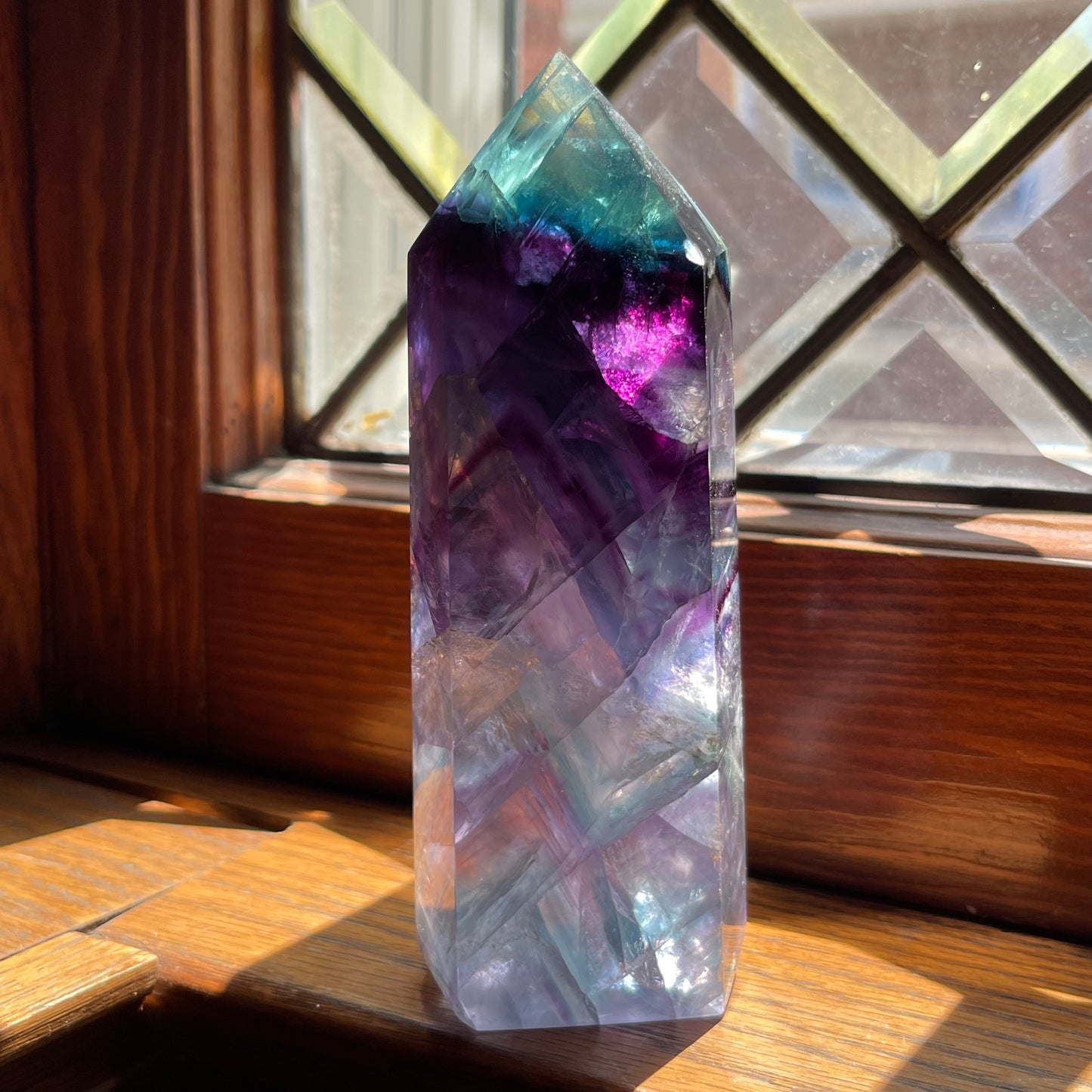 Gemmy Purple, Aqua + Clear Fluorite Tower  / Amazing Clarity, Polish + Rainbows