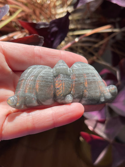 Mini Labradorite Bats with Orange and Purple Flash // Hand-Carved