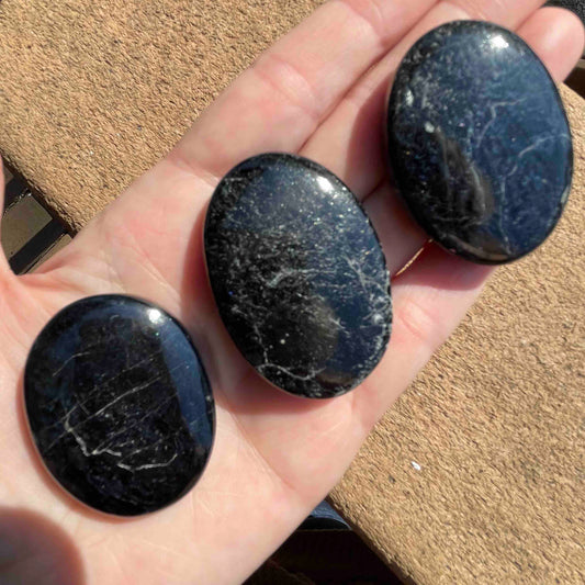 Black Tourmaline Palm Stone | Indian Schorl Crystal | Root Chakra Protection Pocket Stone