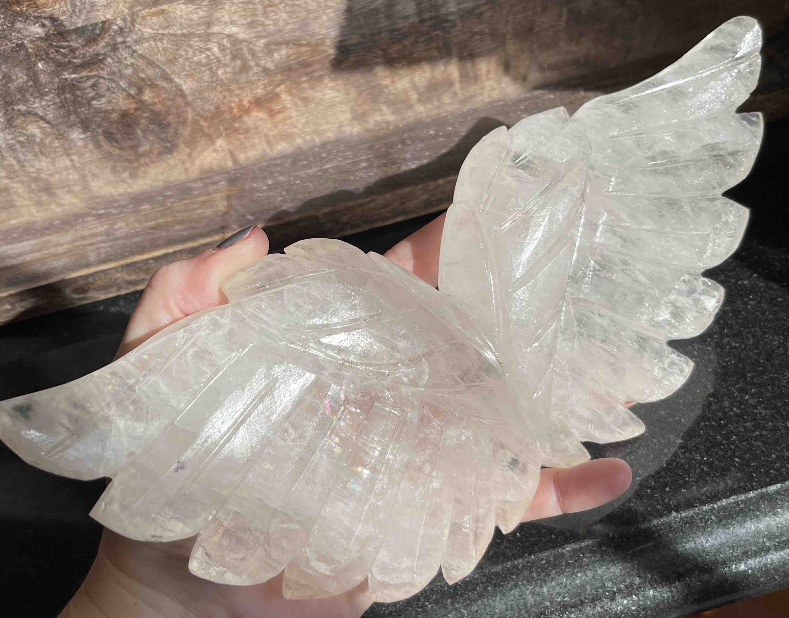 Clear selling Quartz Angel Wings with Stand