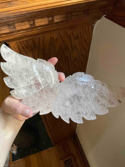 Clear Quartz Angel Wings Carving with Custom Stand // Full of Rainbows