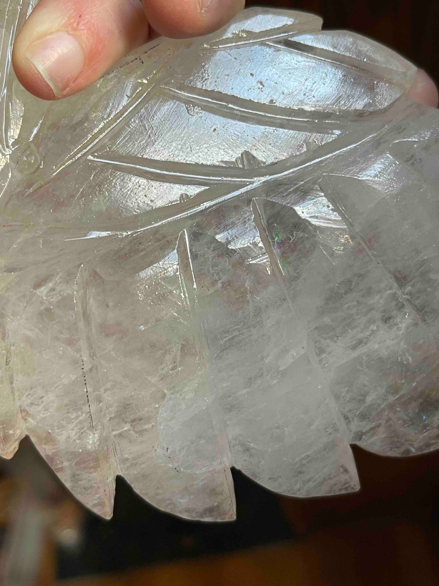 Clear Quartz Angel Wings Carving with Custom Stand // Full of Rainbows