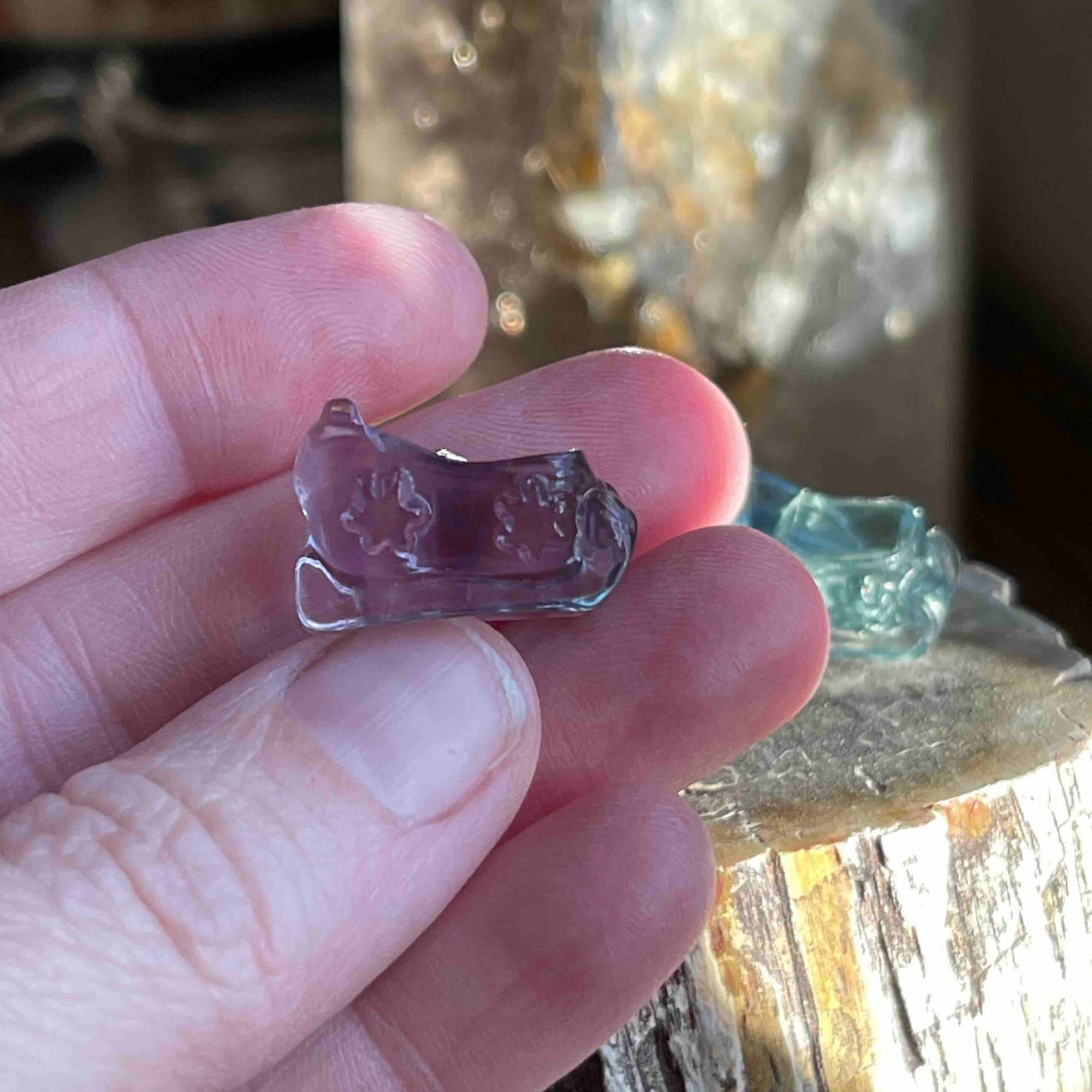 Mini Rainbow Fluorite Santa Sleigh Carving