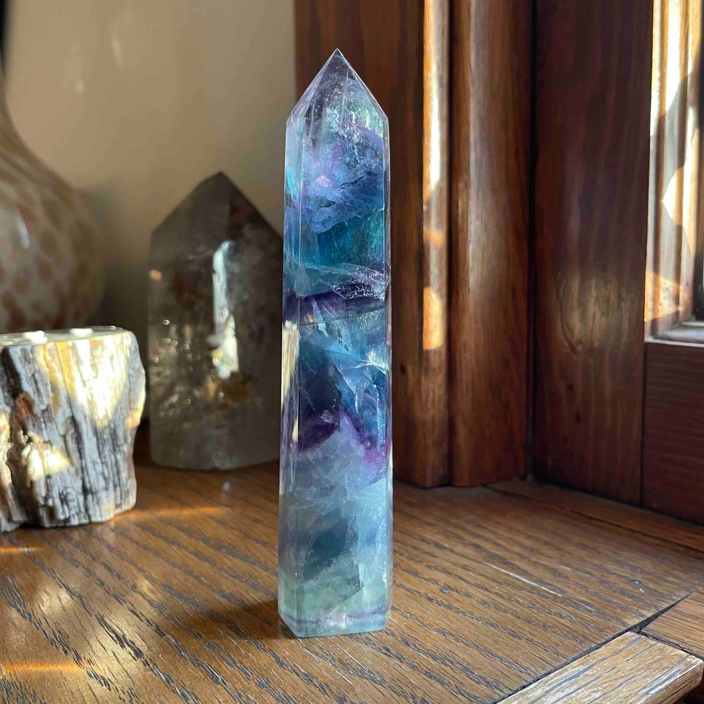 Purple, Clear + Aqua Fluorite Tower // Amazing Clarity, Polish + Rainbows