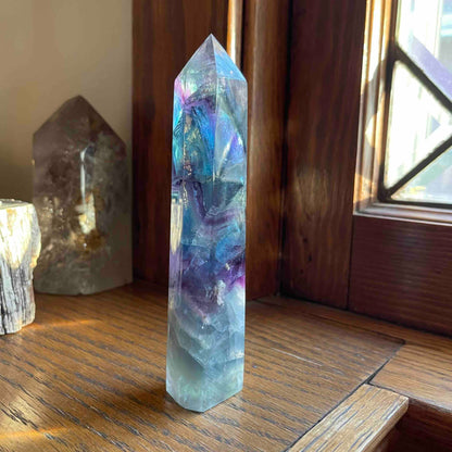 Purple, Clear + Aqua Fluorite Tower // Amazing Clarity, Polish + Rainbows