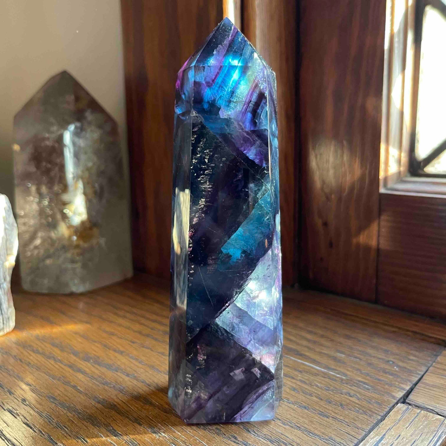 Purple, Clear + Blue Fluorite Tower // Amazing Clarity, Polish + Rainbows