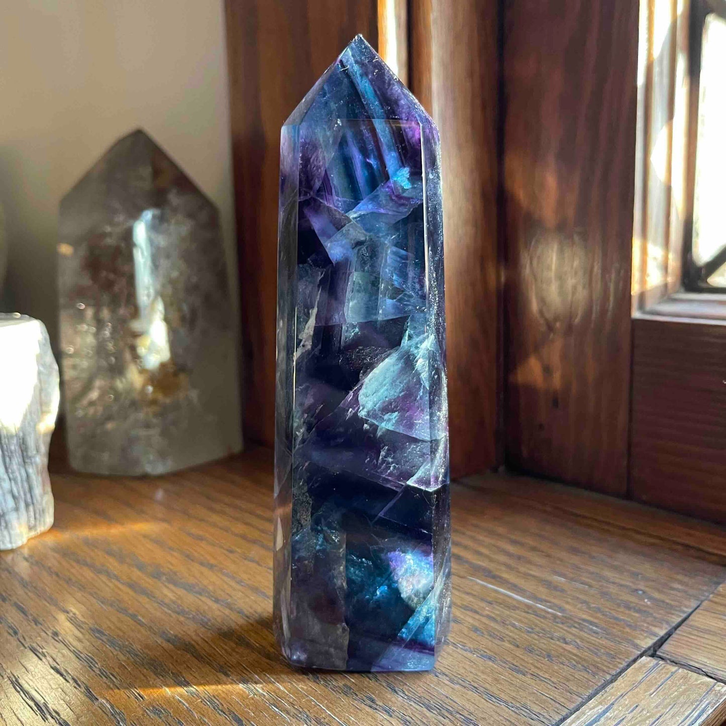 Purple, Clear + Blue Fluorite Tower // Amazing Clarity, Polish + Rainbows