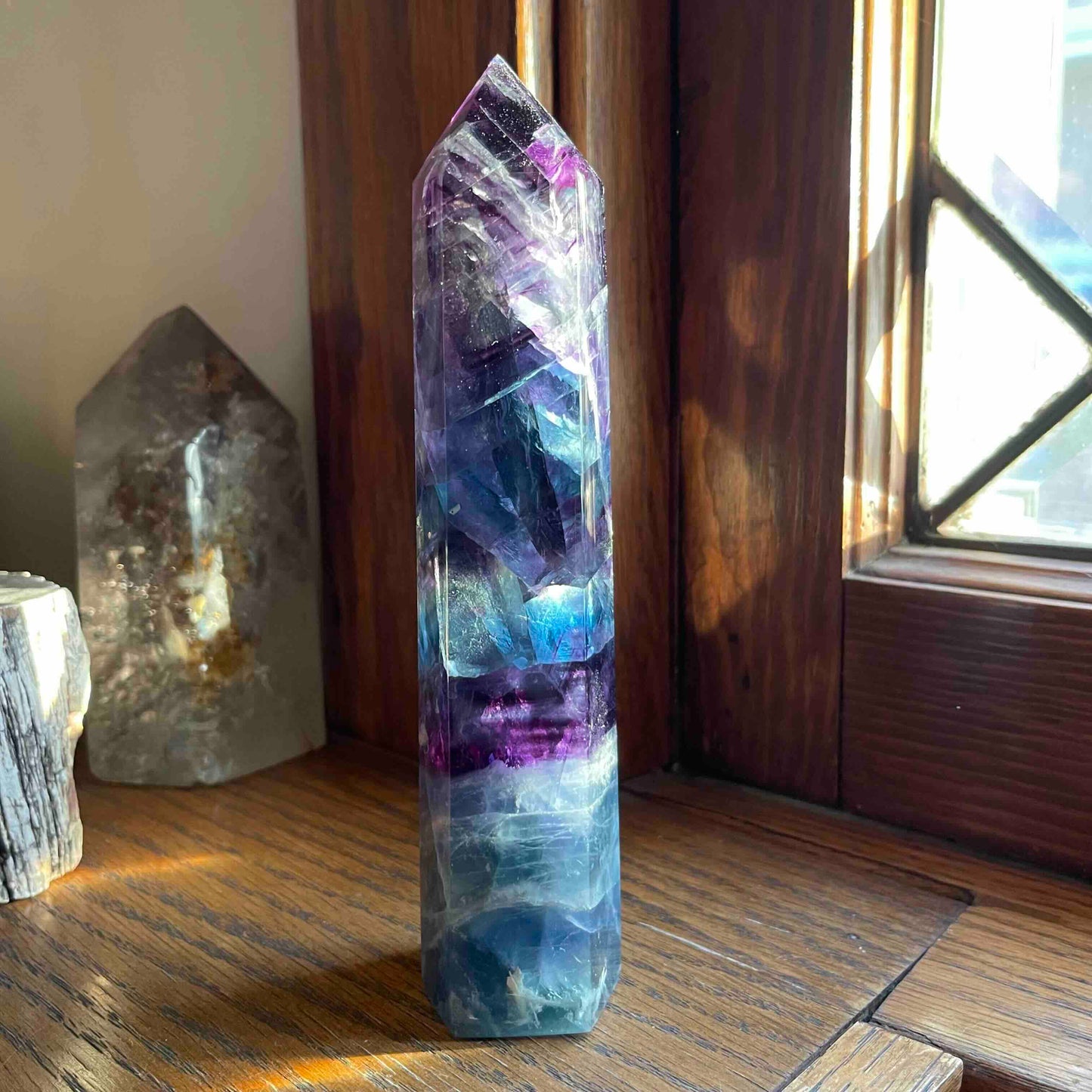 Purple, Clear + Blue Fluorite Tower // Amazing Clarity, Polish + Rainbows