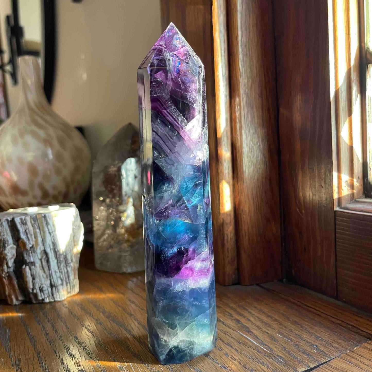 Purple, Clear + Blue Fluorite Tower // Amazing Clarity, Polish + Rainbows