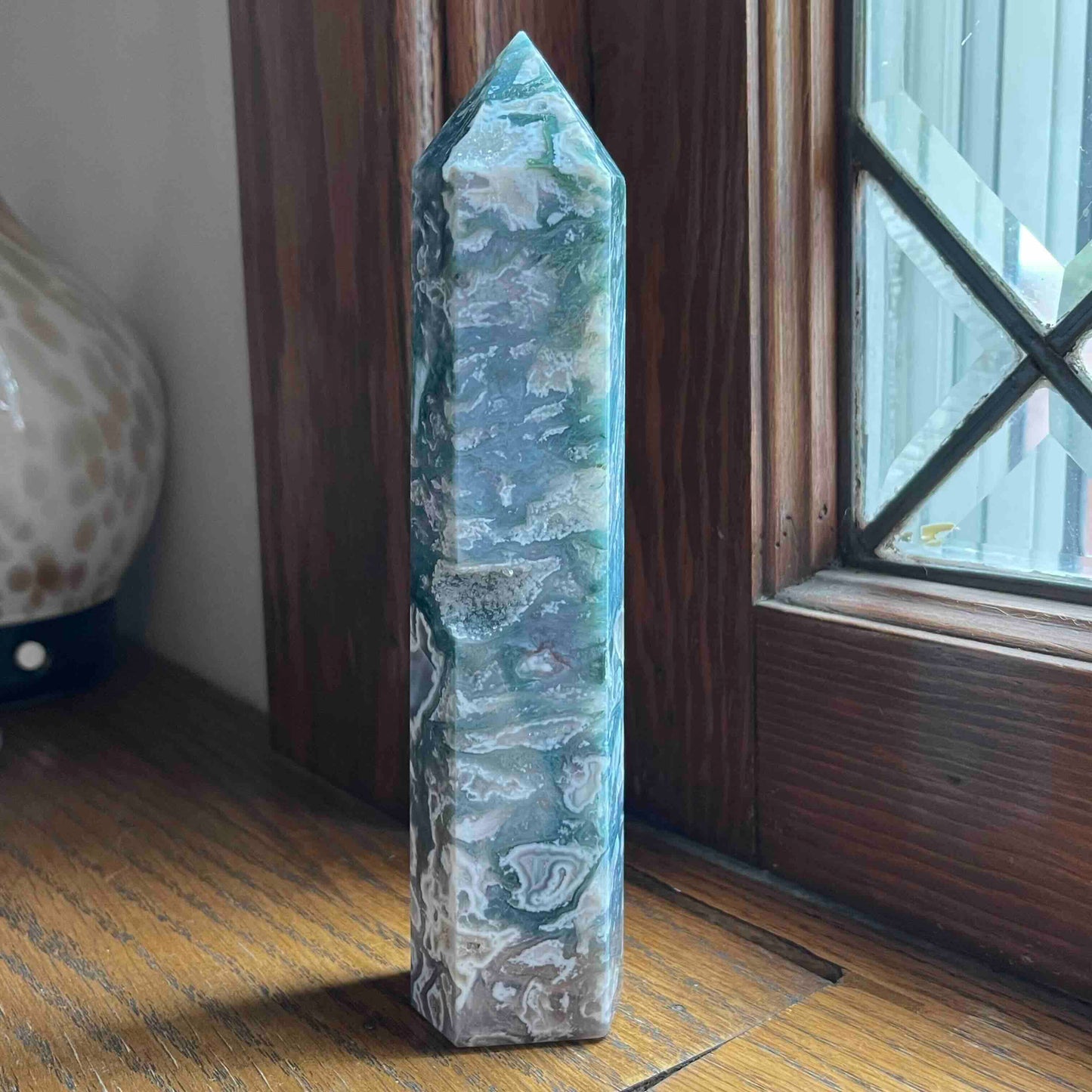 7" Large Moss Agate Tower // Amazing Druzy