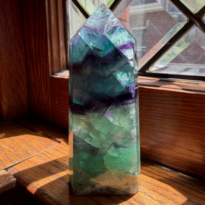 Rainbow Fluorite Slab Tower | Green Purple Blue Banded Crystal Point | Choose Your Piece A, B, C or D