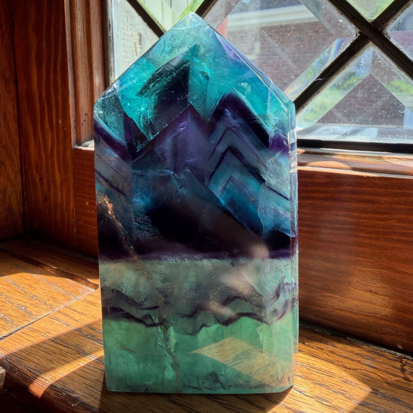 Rainbow Fluorite Slab Tower | Green Purple Blue Banded Crystal Point | Choose Your Piece A, B, C or D