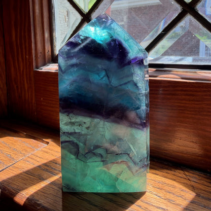 Rainbow Fluorite Slab Tower | Green Purple Blue Banded Crystal Point | Choose Your Piece A, B, C or D