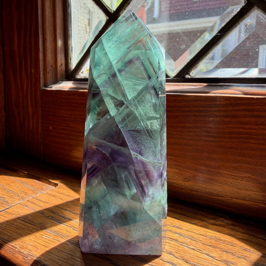 Rainbow Fluorite Tower | Teal Top with Deep Purple Banded Crystal Point | Focus Decor Stone (Copy)
