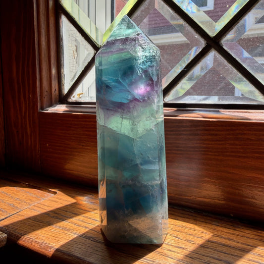 Rainbow Fluorite Tower | Teal & Blue Crystal Point | Natural Fluorite Obelisk