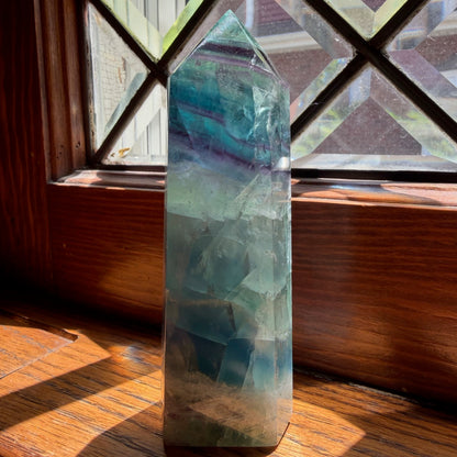 Rainbow Fluorite Tower | Teal & Blue Crystal Point | Natural Fluorite Obelisk