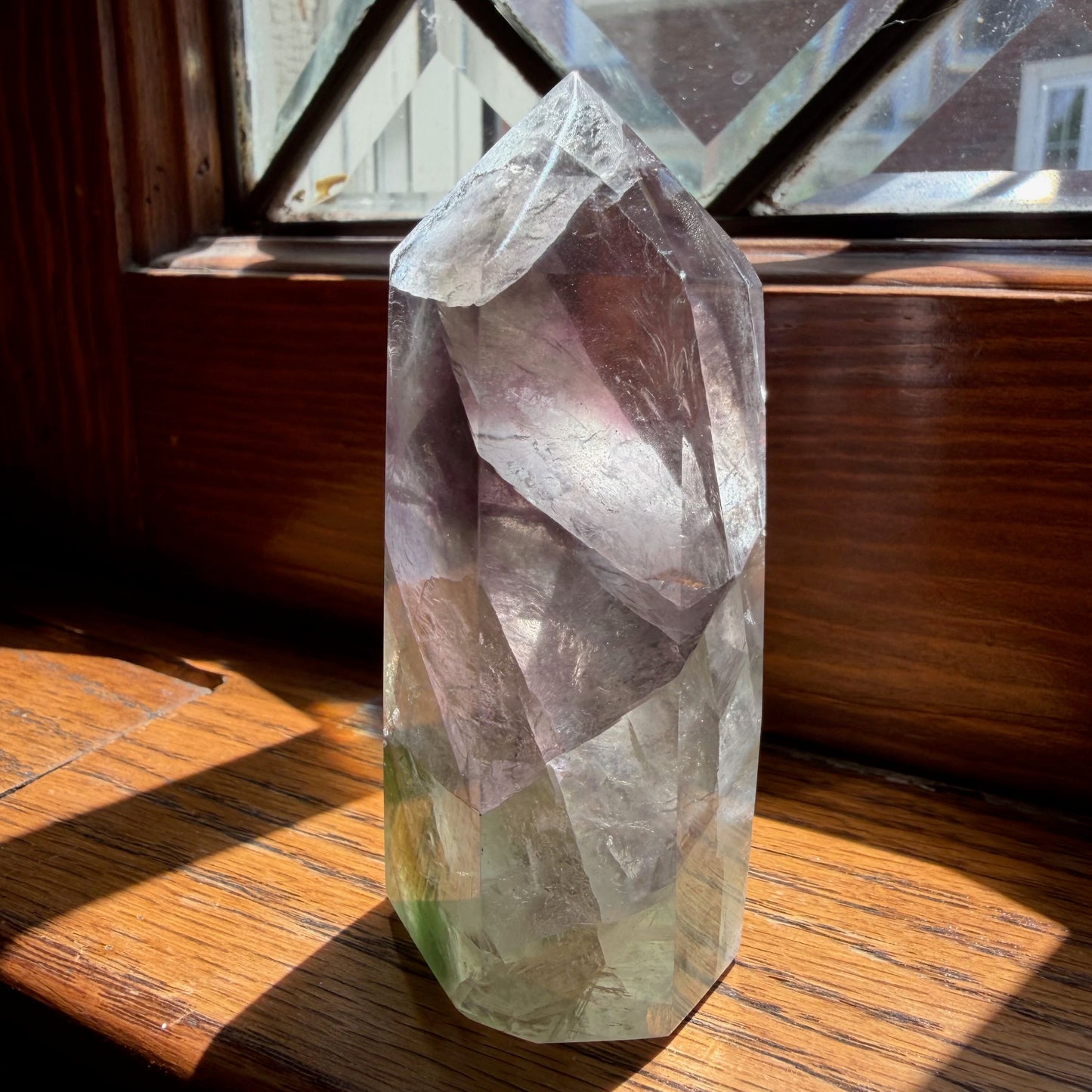 Clear Fluorite Tower | Pale Purple Green Ghost Crystal Point | Clarity Focus Decor Stone