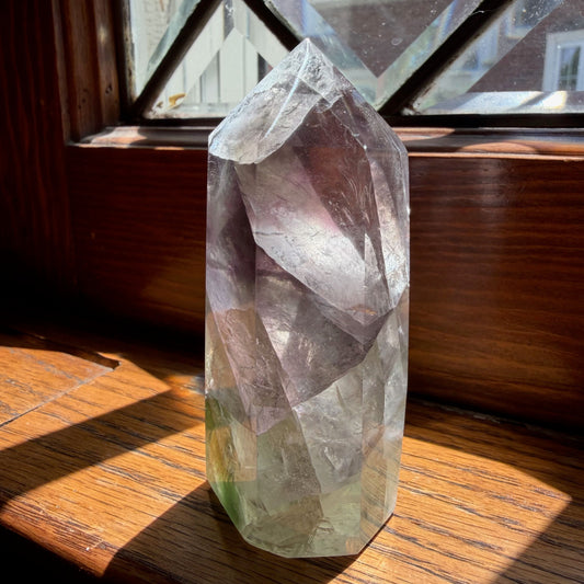 Clear Fluorite Tower | Pale Purple Green Ghost Crystal Point | Clarity Focus Decor Stone