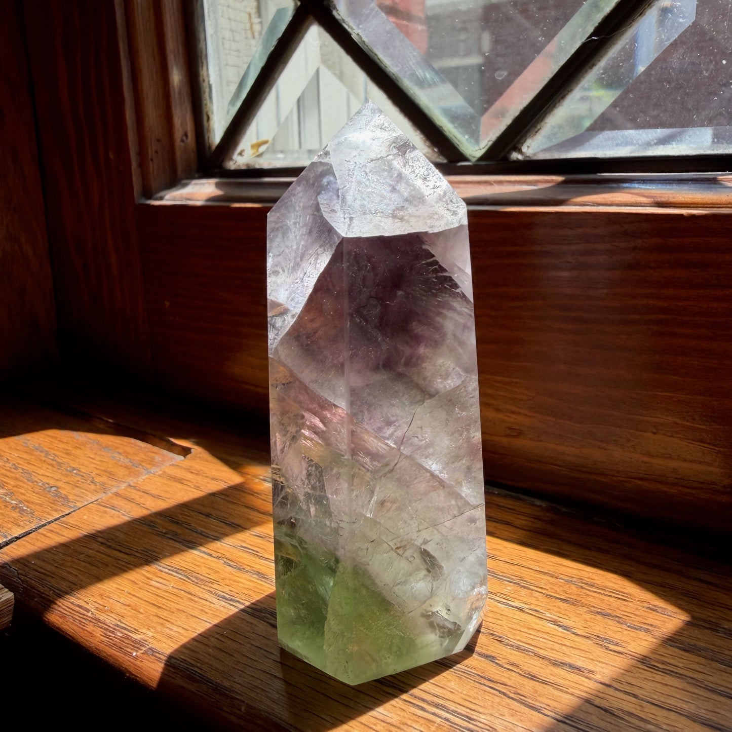 Clear Fluorite Tower | Pale Purple Green Ghost Crystal Point | Clarity Focus Decor Stone
