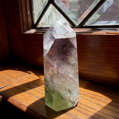 Clear Fluorite Tower | Pale Purple Green Ghost Crystal Point | Clarity Focus Decor Stone