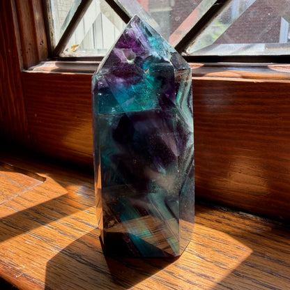 Rainbow Fluorite Tower | Purple Teal Green Banded Crystal Point | Focus Decision Crystal