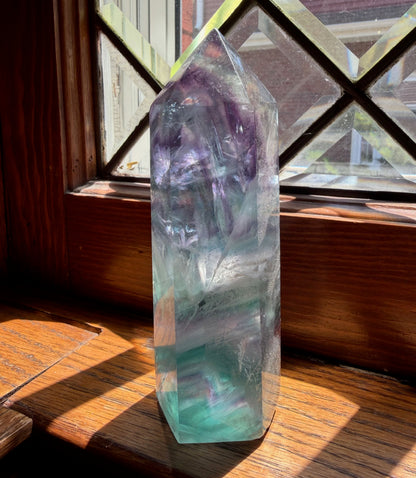 Rainbow Fluorite Tower | Purple & Aqua Crystal Point | Natural Fluorite Obelisk for Focus and Clarity