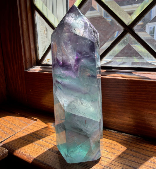 Rainbow Fluorite Tower | Purple & Aqua Crystal Point | Natural Fluorite Obelisk for Focus and Clarity