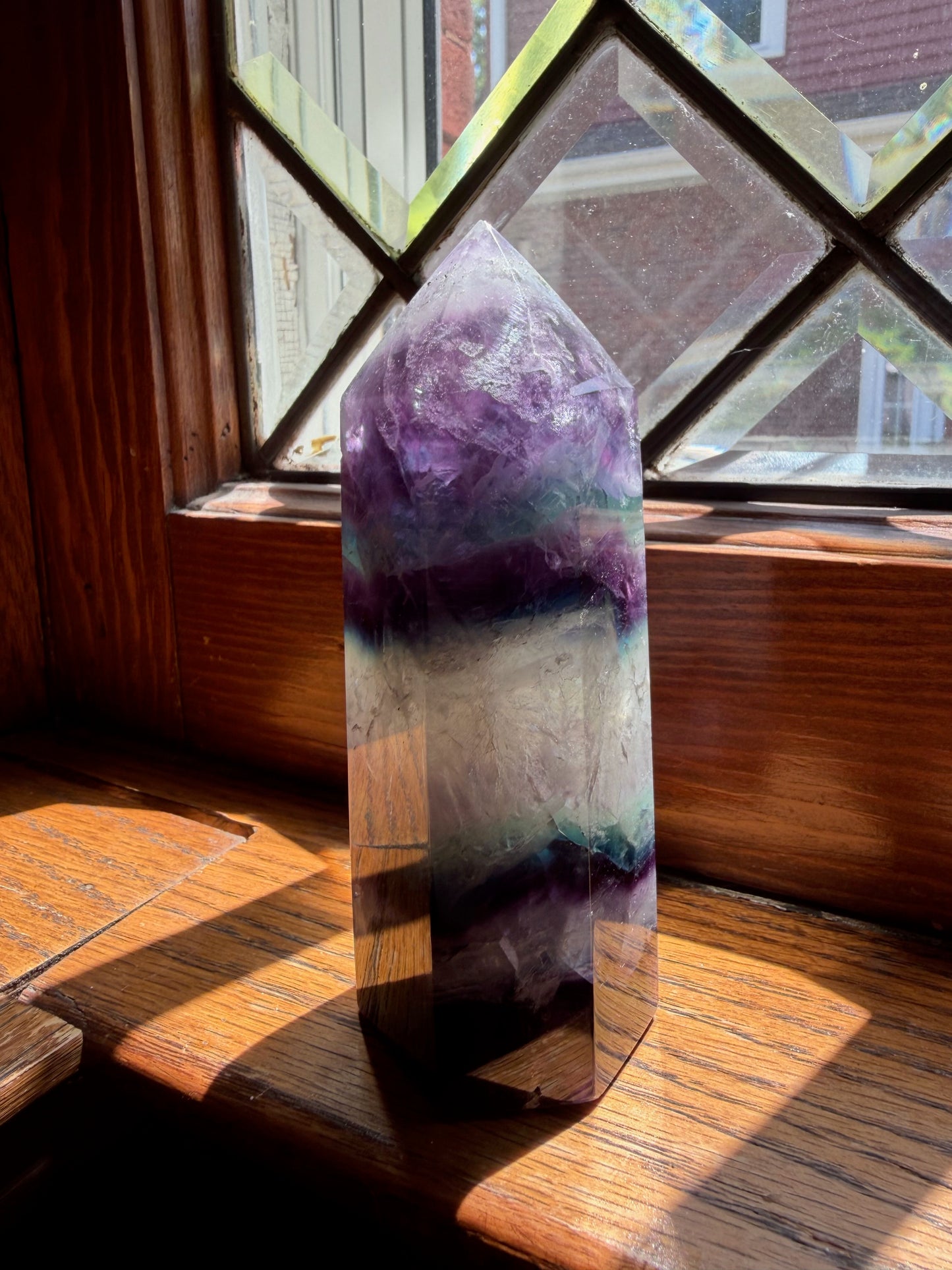 Rainbow Fluorite Tower | Purple & Clear Banded Crystal Point | Natural Fluorite Obelisk
