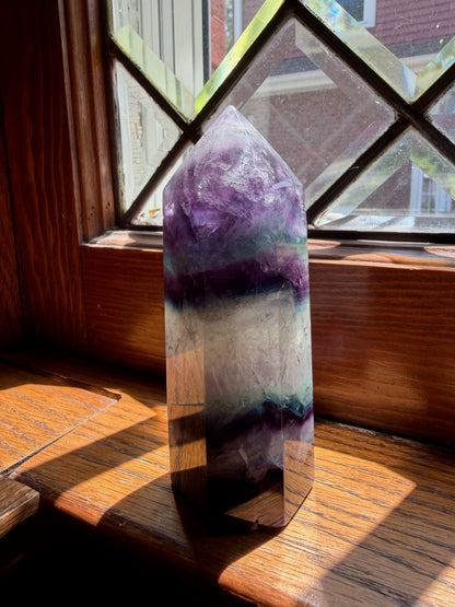 Rainbow Fluorite Tower | Purple & Clear Banded Crystal Point | Natural Fluorite Obelisk