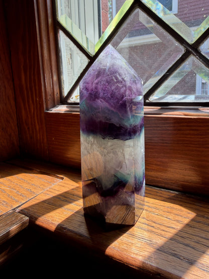 Rainbow Fluorite Tower | Purple & Clear Banded Crystal Point | Natural Fluorite Obelisk