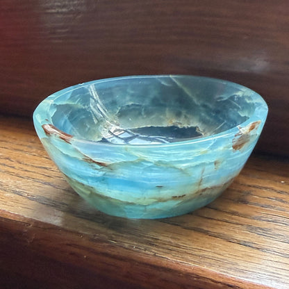 Blue Calcite Bowl | Aquatine Calcite Trinket Dish from Argentina | Ring Holder Decor Bowl