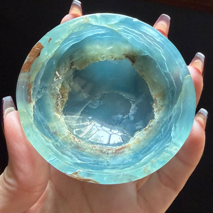 Blue Calcite Bowl | Aquatine Calcite Trinket Dish from Argentina | Ring Holder Decor Bowl