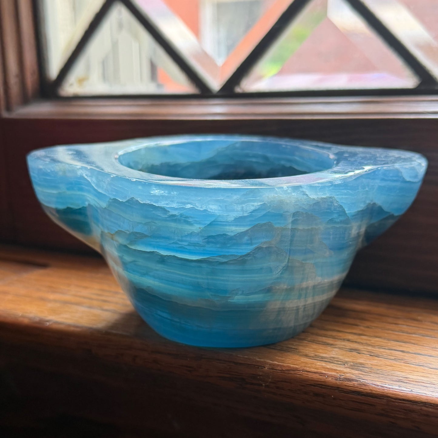 Blue Onyx Trinket Dish | Scalloped Four-Point Catchall Bowl | Blue Banded Calcite Decor
