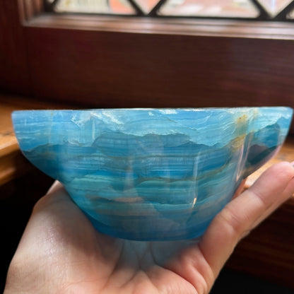 Blue Onyx Trinket Dish | Scalloped Four-Point Catchall Bowl | Blue Banded Calcite Decor