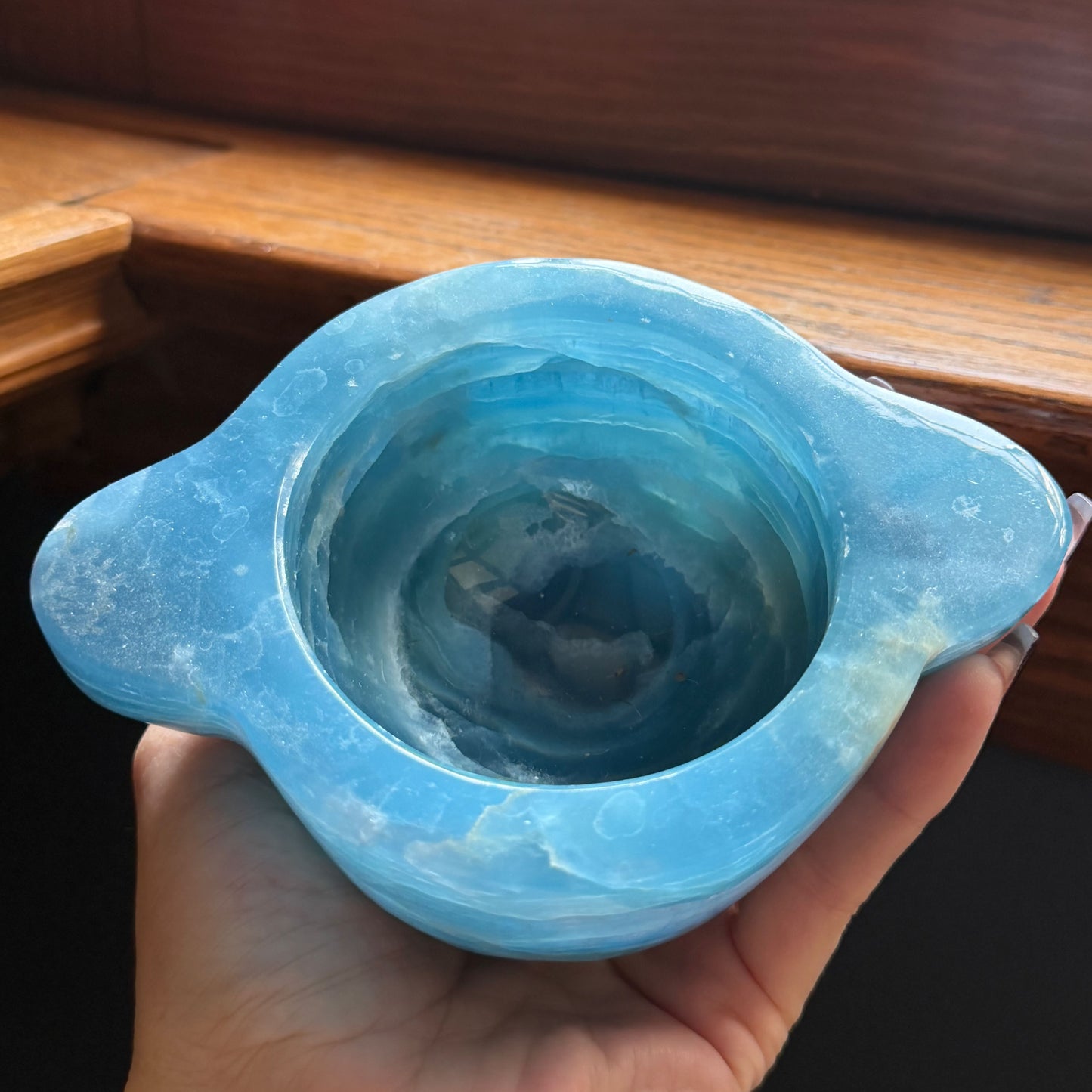 Blue Onyx Trinket Dish | Scalloped Four-Point Catchall Bowl | Blue Banded Calcite Decor