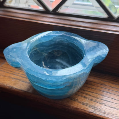 Blue Onyx Trinket Dish | Scalloped Four-Point Catchall Bowl | Blue Banded Calcite Decor