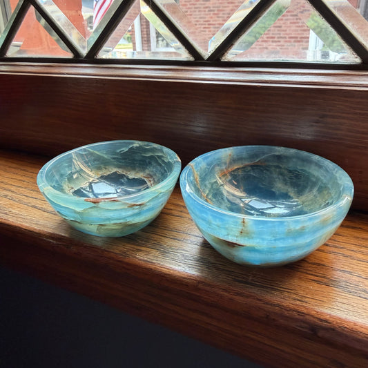 Blue Calcite Bowl | Aquatine Calcite Trinket Dish from Argentina | Ring Holder Decor Bowl