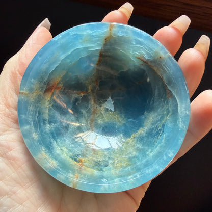 Blue Calcite Bowl | Aquatine Calcite Trinket Dish from Argentina | Ring Holder Decor Bowl