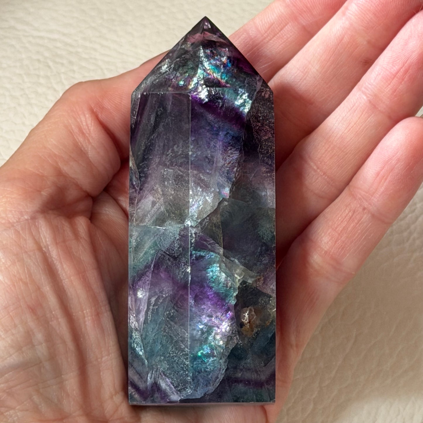 Fluorite Tower | Clear, Purple, and Aqua Banded Crystal Point | Focus and Clarity Decor Stone