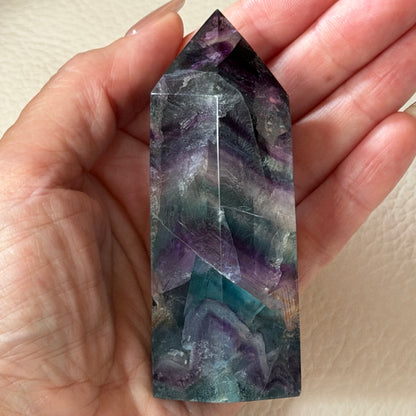 Fluorite Tower | Clear, Purple, and Aqua Banded Crystal Point | Focus and Clarity Decor Stone