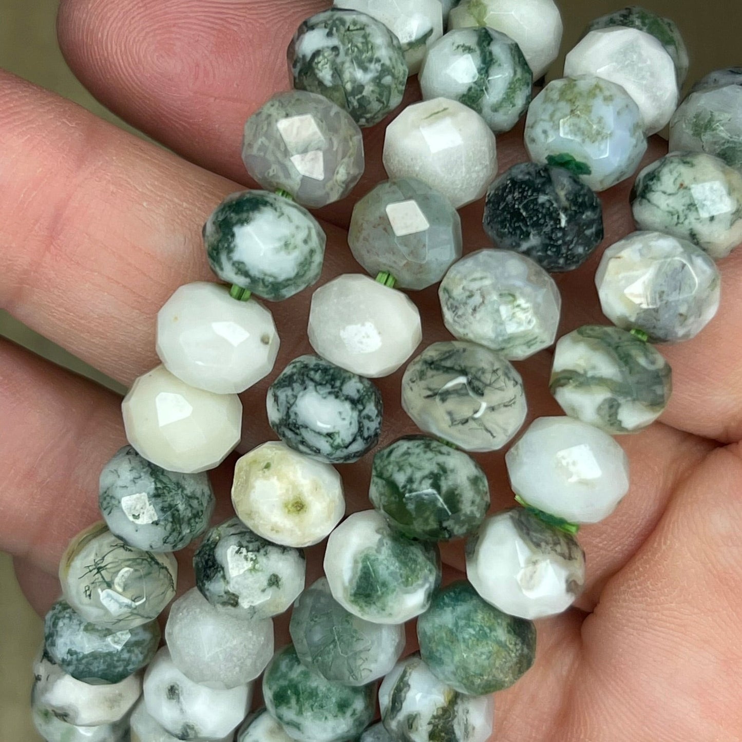 Moss Agate Faceted Bracelets // 6mm bead  - 7" Bracelet Approx.