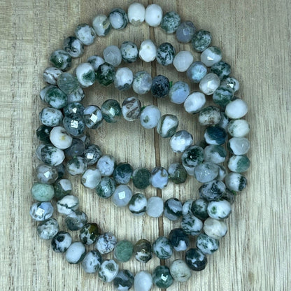 Moss Agate Faceted Bracelets // 6mm bead  - 7" Bracelet Approx.