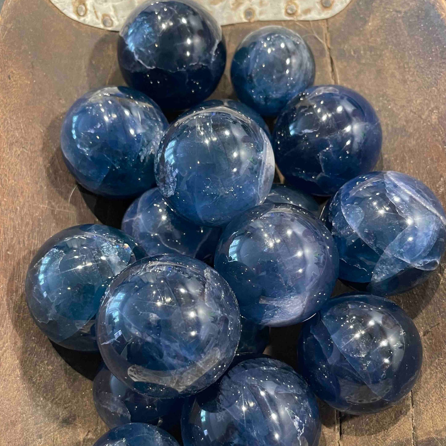 Medium Sized Ocean Blue Fluorite Spheres with Rainbows // Amazing Full Blue Color - Size Range 38-48mm