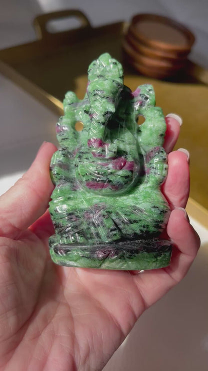 Ruby Zoisite Ganesha Hand Carved Figurine