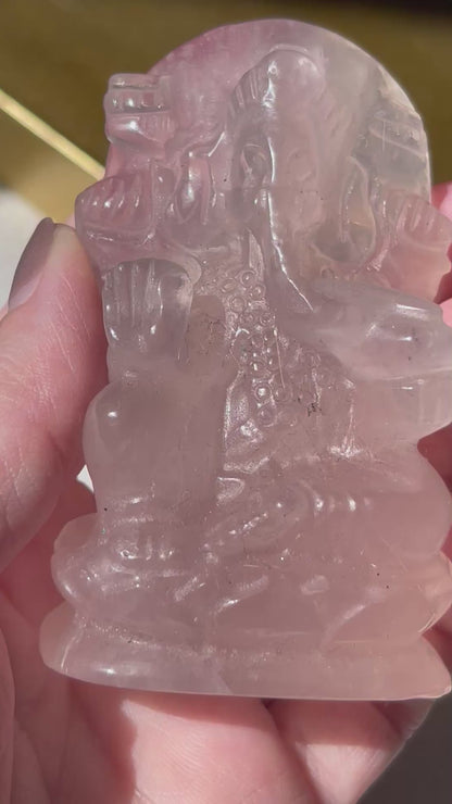 Rose Quartz Ganesha Hand Carved Figurine