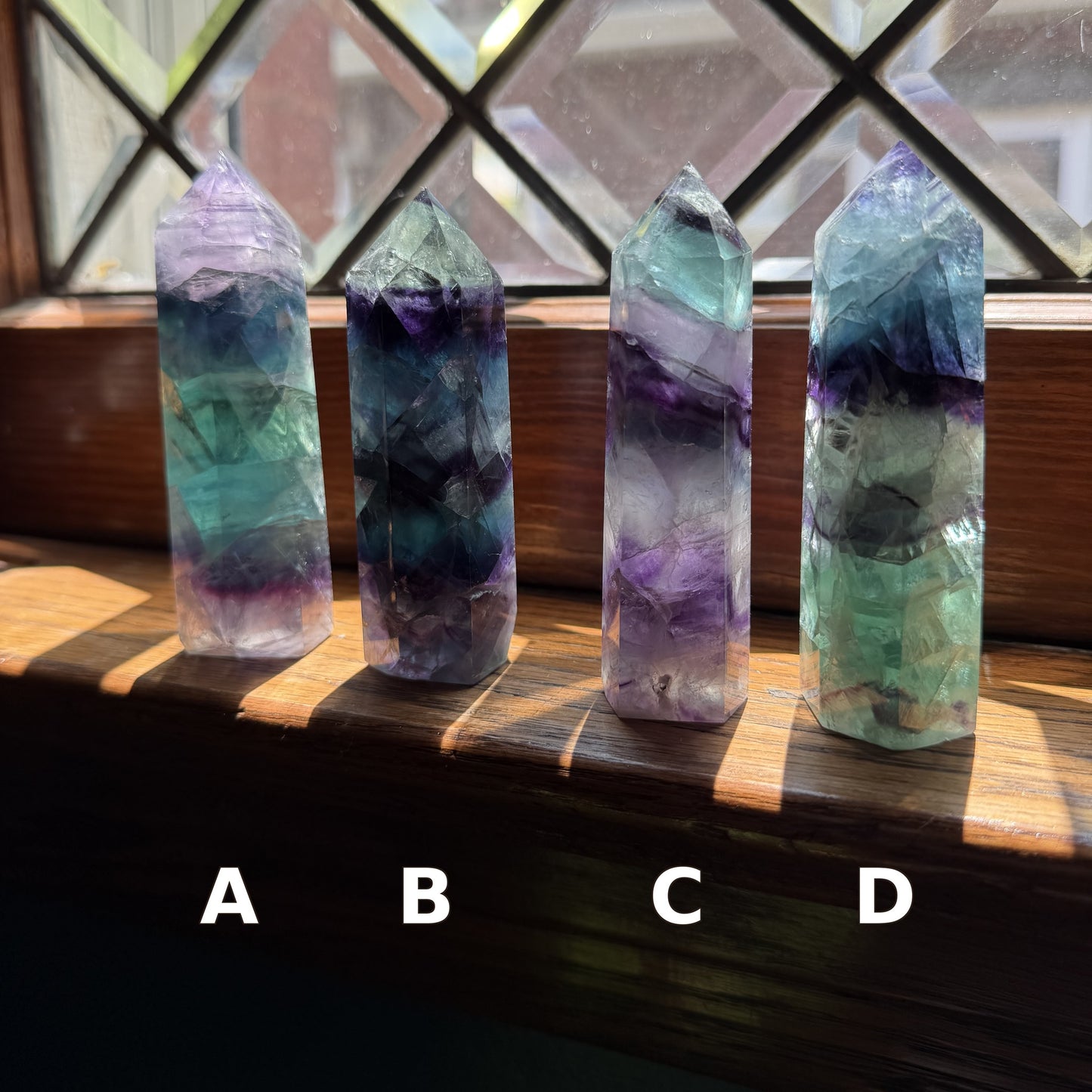 Northern Lights Rainbow Fluorite Tower, Banded Crystal Point, Purple Green Fluorite Decor, Meditation Stone, Crystal Gift