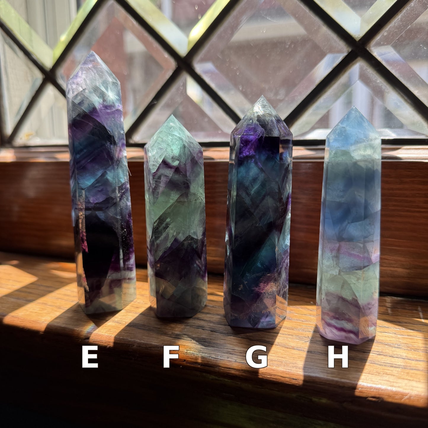 Northern Lights Rainbow Fluorite Tower, Banded Crystal Point, Purple Green Fluorite Decor, Meditation Stone, Crystal Gift