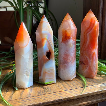 Carnelian Pencil Towers // Tall Over 5" High // Pinks, Whites, Reds