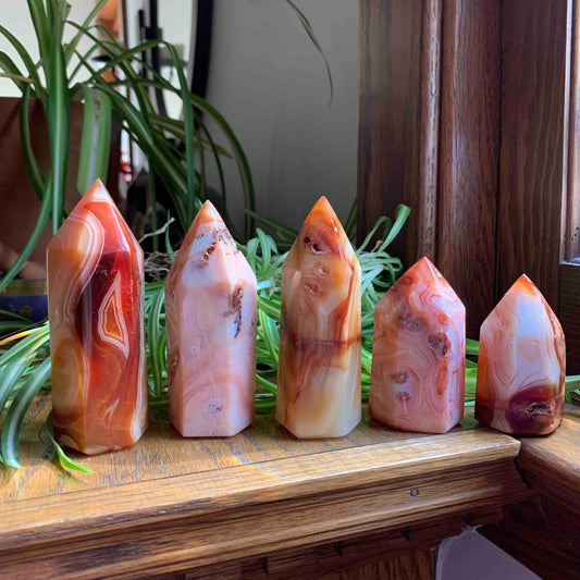 Carnelian Pencil Towers // Multiple Sizes + Colors // Pinks, Whites, Reds